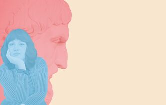 Illustration © Jules Julien pour PM. Photo droit d'inspiration : Épicure © Luisa Ricciarini/Leemage, et Ilaria Gaspari © Roberto Gandola/Opale /Leemage